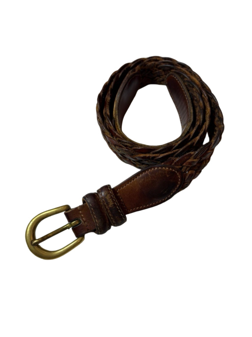 Vintage Coach British Tan Brown Braided Leather Belt Brass Buckle Size 36